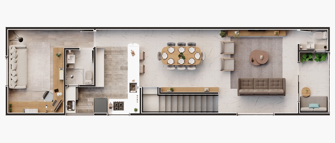 Suíte, Varanda mobilável, 2 vagas de garagem, Sala com 2 ambientes, Cozinha integrada e Lavabo